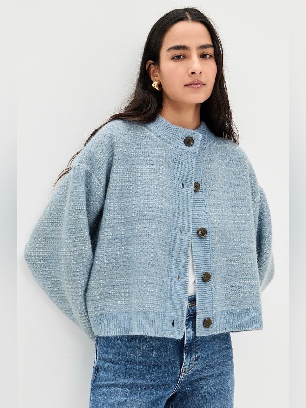 NWT FRAME The Jacquard Femme Cardigan Sky Blue Large